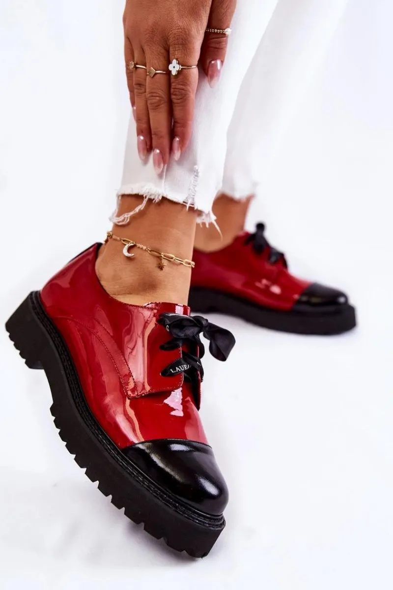 Półbuty Lakierowane|Półbuty Skórzane>Laura Messi Lakierowane Półbuty Wiązane 2441 Czerwone