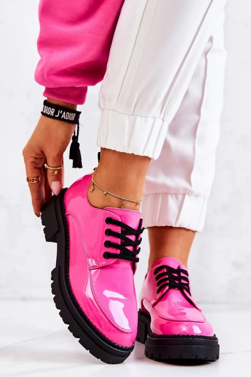 Hot Lakierowane Półbuty Wiązane La.Fi Różowe Joselin Damskie Półbuty Lakierowane