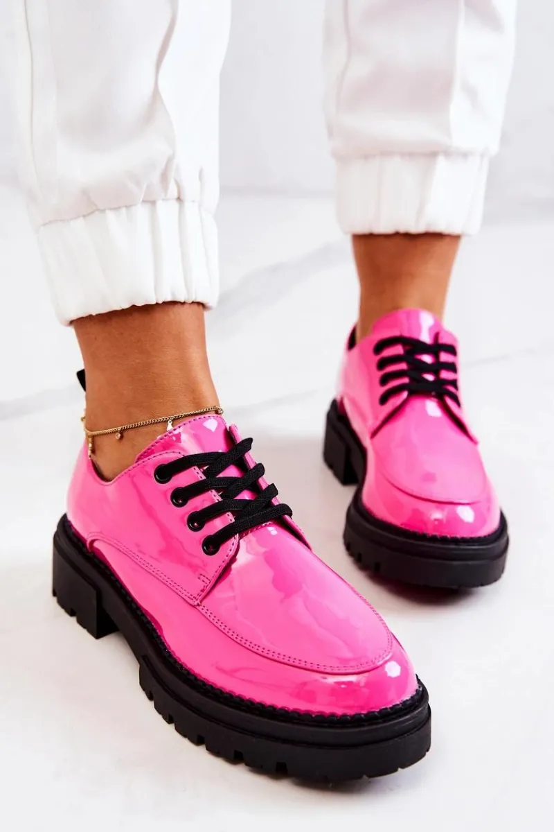 Hot Lakierowane Półbuty Wiązane La.Fi Różowe Joselin Damskie Półbuty Lakierowane