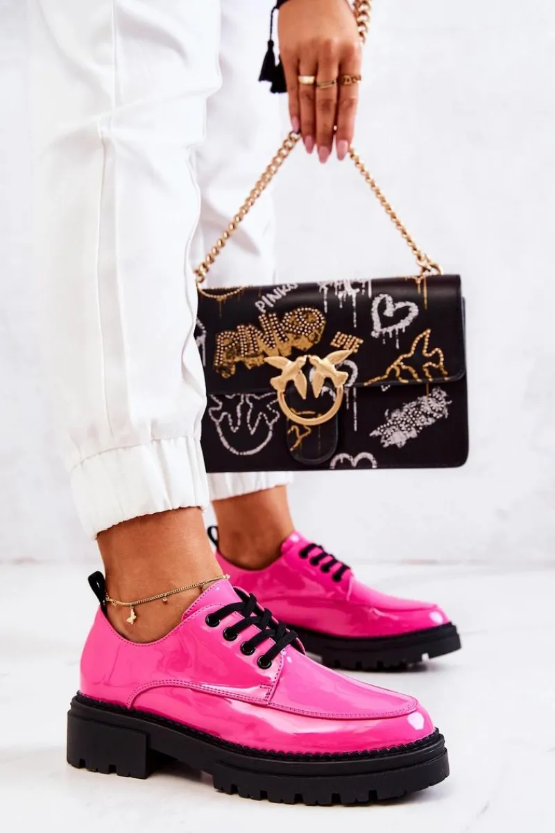 Hot Lakierowane Półbuty Wiązane La.Fi Różowe Joselin Damskie Półbuty Lakierowane