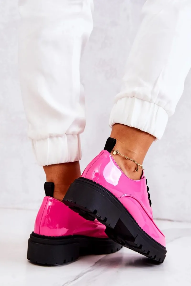 Hot Lakierowane Półbuty Wiązane La.Fi Różowe Joselin Damskie Półbuty Lakierowane