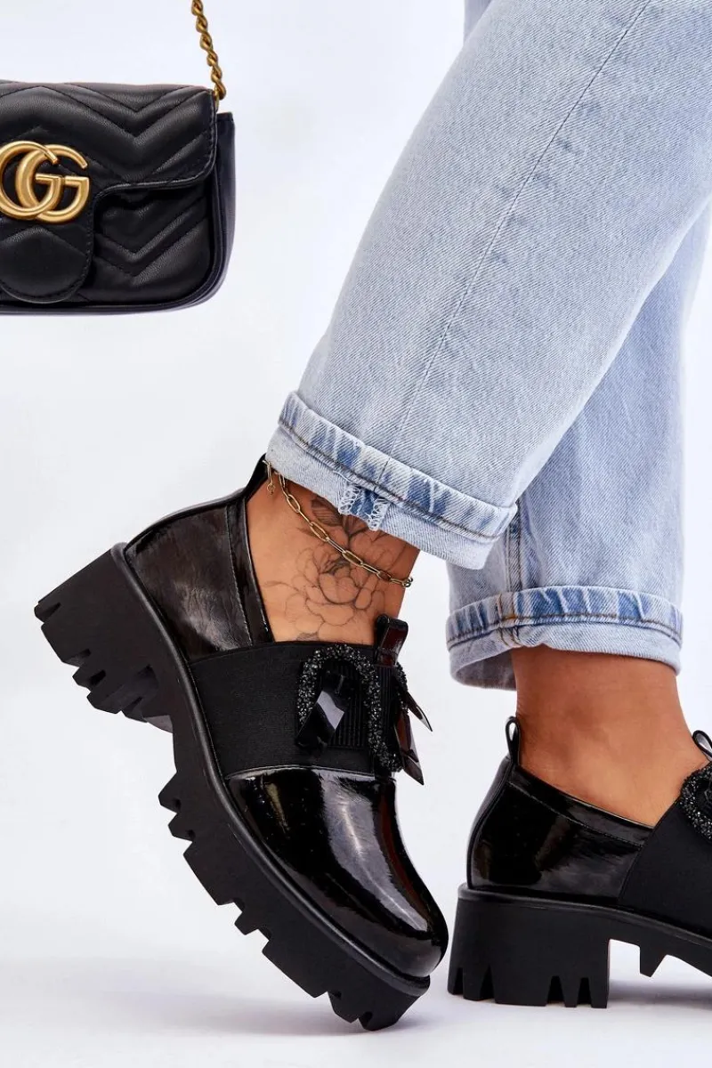 Best Lakierowane Półbuty Z Ozdobami Czarne Keily Damskie Półbuty Lakierowane