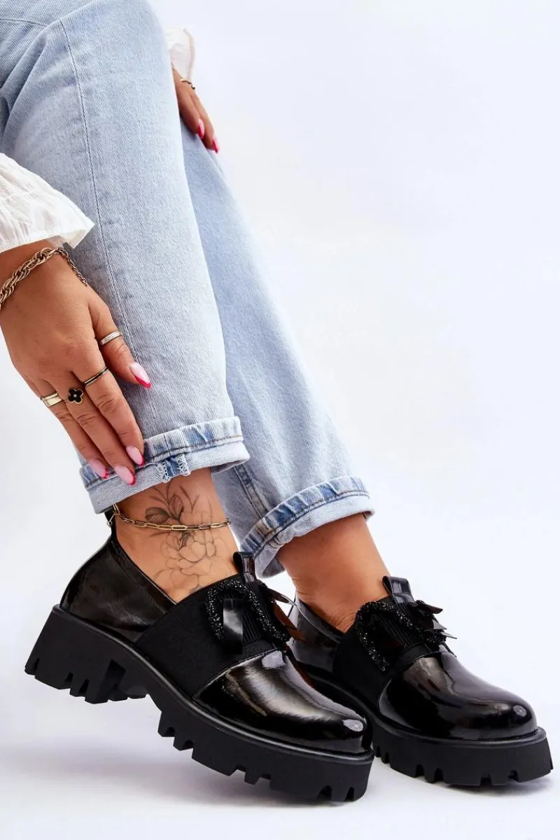 Best Lakierowane Półbuty Z Ozdobami Czarne Keily Damskie Półbuty Lakierowane