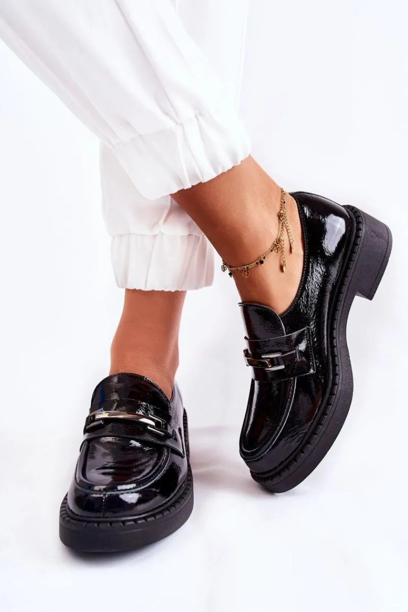 New Boto Lakierowane Półbuty Ze Srebrną Ozdobą Czarne Lemar Hestill Czarny