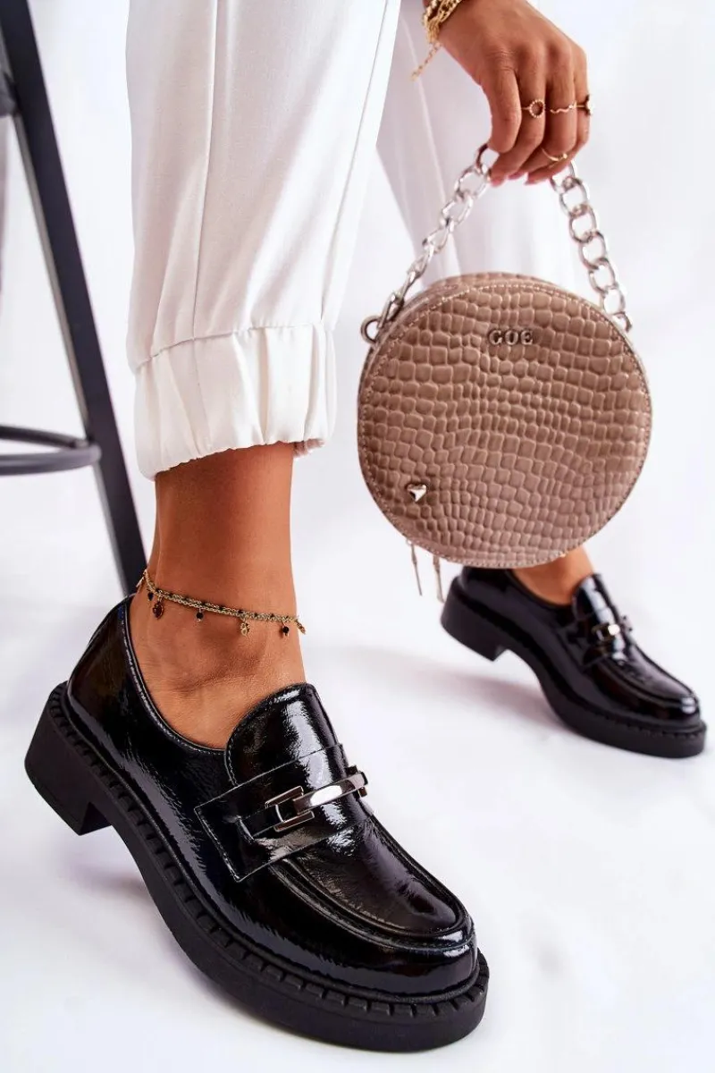 New Boto Lakierowane Półbuty Ze Srebrną Ozdobą Czarne Lemar Hestill Czarny