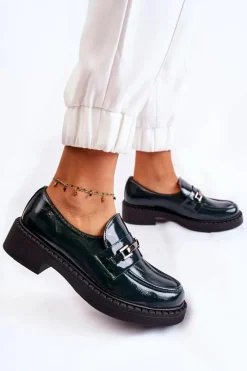 Lakierowane Półbuty Ze Srebrną Ozdobą Zielone Lemar Hestill Damskie Półbuty Lakierowane|Półbuty Skórzane