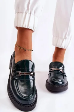 Lakierowane Półbuty Ze Srebrną Ozdobą Zielone Lemar Hestill Damskie Półbuty Lakierowane|Półbuty Skórzane