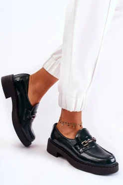 Lakierowane Półbuty Ze Srebrną Ozdobą Zielone Lemar Hestill Damskie Półbuty Lakierowane|Półbuty Skórzane