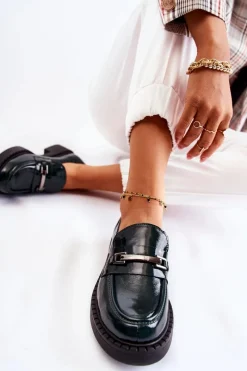 Lakierowane Półbuty Ze Srebrną Ozdobą Zielone Lemar Hestill Damskie Półbuty Lakierowane|Półbuty Skórzane