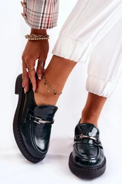 Lakierowane Półbuty Ze Srebrną Ozdobą Zielone Lemar Hestill Damskie Półbuty Lakierowane|Półbuty Skórzane