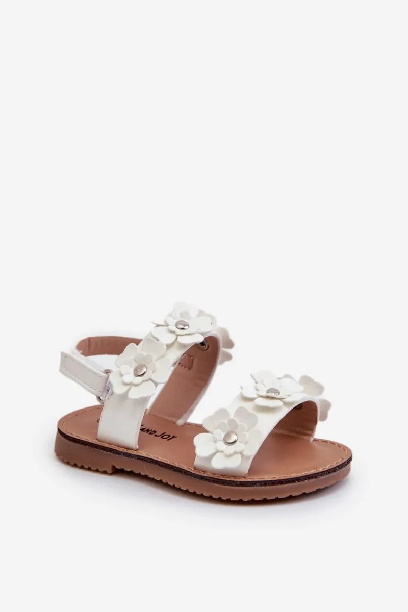 Lakierowane Sandałki Dziecięce Ozdobione Kwiatkami Białe Tinette Dzieci Dziewczęce