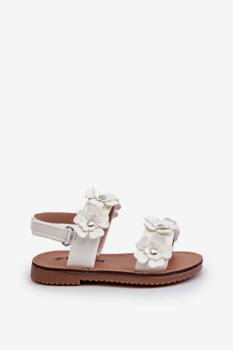 Lakierowane Sandałki Dziecięce Ozdobione Kwiatkami Białe Tinette Dzieci Dziewczęce
