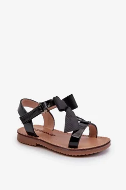 Dziewczęce>Boto Lakierowane Sandałki Dziecięce Z Kokardką Na Rzep Czarne Joratia Czarny