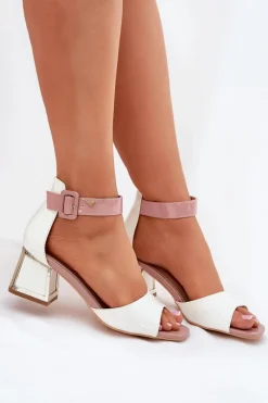 Sandały Na Słupku|Sandały Na Obcasie></noscript>Evento Lakierowane Sandały Damskie Na Słupku Białe Zennia