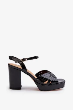 Hot Lakierowane Sandały Damskie Na Słupku Czarne D&A MR38-668 Damskie Sandały Na Słupku|Sandały Na Obcasie