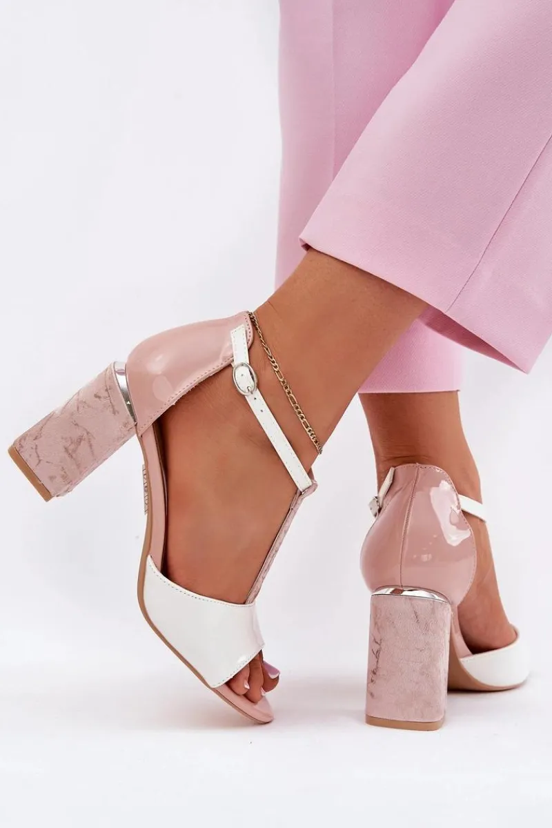 Discount Buty damskie Vinceza Lakierowane Sandały Damskie Na Słupku Vinceza 20276 Różowo-Białe