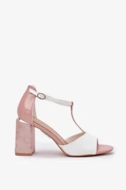 Discount Buty damskie Vinceza Lakierowane Sandały Damskie Na Słupku Vinceza 20276 Różowo-Białe