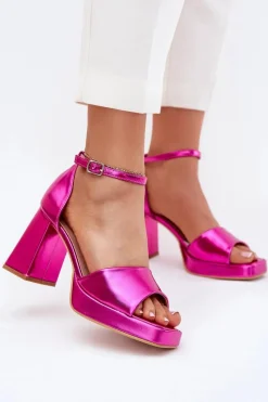 Sandały Na Słupku|Sandały Na Obcasie>Boto Lakierowane Sandały Damskie Na Słupku Fuksja Marila Różowy