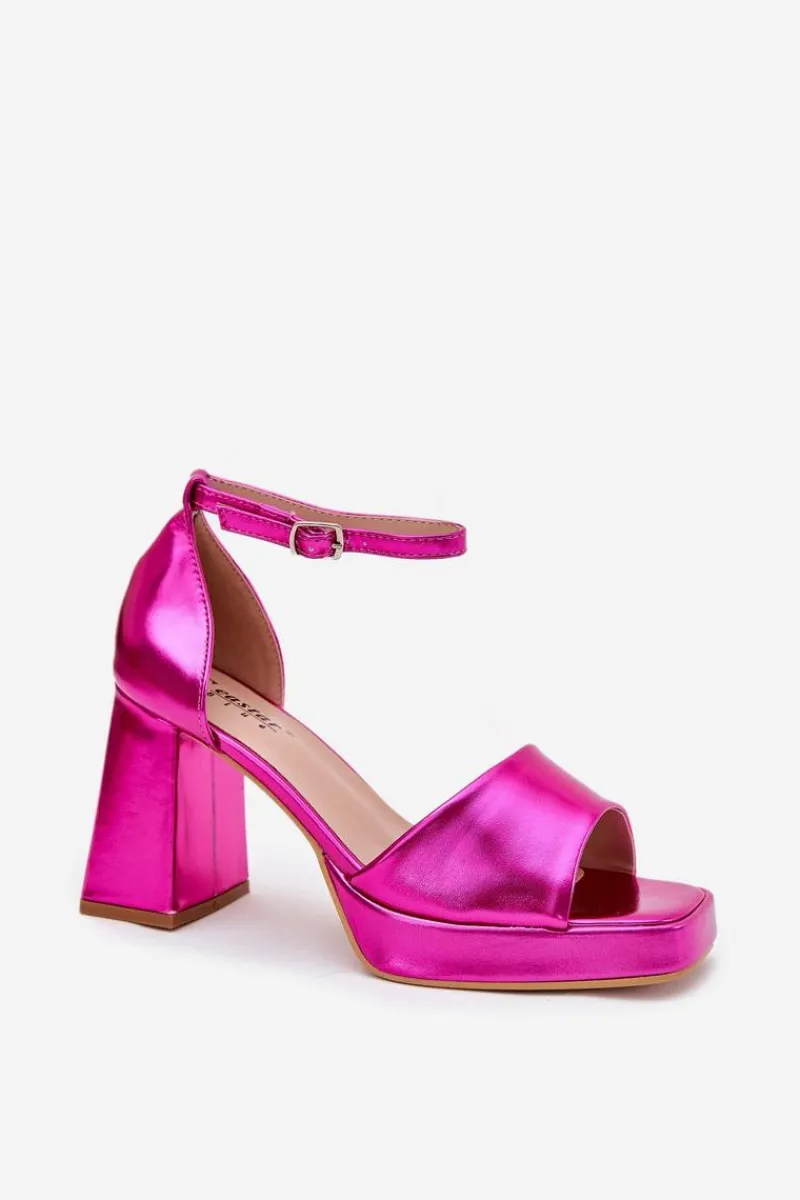 Sandały Na Słupku|Sandały Na Obcasie>Boto Lakierowane Sandały Damskie Na Słupku Fuksja Marila Różowy
