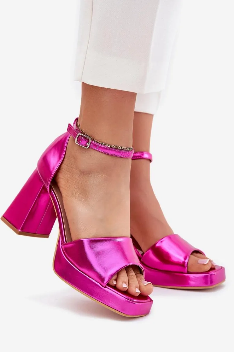 Sandały Na Słupku|Sandały Na Obcasie>Boto Lakierowane Sandały Damskie Na Słupku Fuksja Marila Różowy
