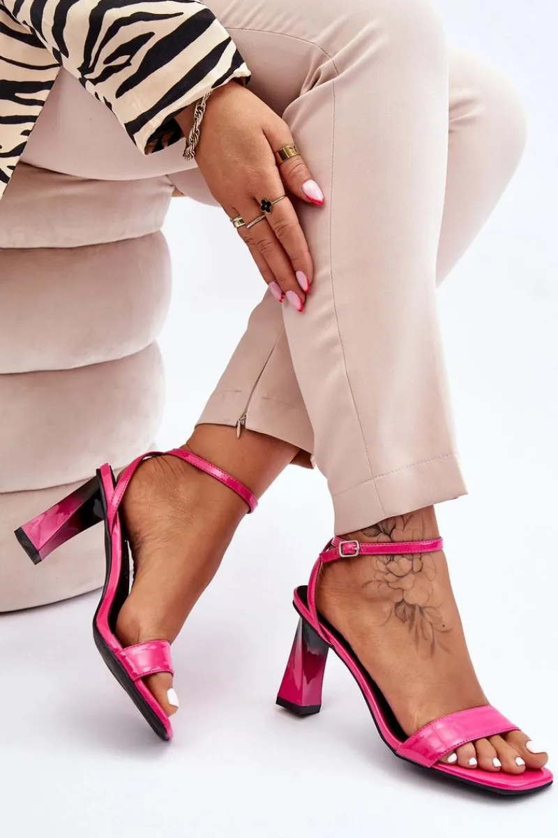 Hot Lakierowane Sandały Na Obcasie Fuksja Owen Damskie Sandały Na Obcasie