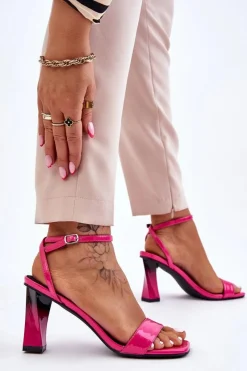 Hot Lakierowane Sandały Na Obcasie Fuksja Owen Damskie Sandały Na Obcasie
