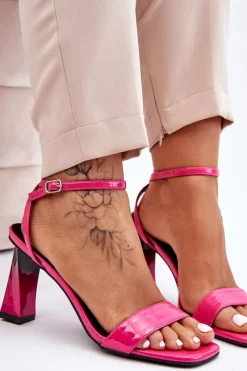 Hot Lakierowane Sandały Na Obcasie Fuksja Owen Damskie Sandały Na Obcasie