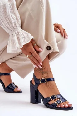 Hot Boto Lakierowane Sandały Na Obcasie S.Barski 80-3 Czarne