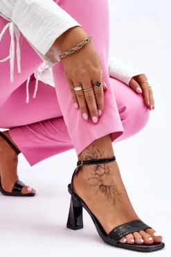 Hot Lakierowane Sandały Na Obcasie Czarne Owen Damskie Sandały Na Obcasie