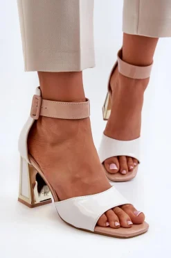 Discount Lakierowane Sandały Na Słupku Białe Adrianu Damskie Sandały Na Obcasie