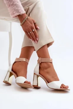 Discount Lakierowane Sandały Na Słupku Białe Adrianu Damskie Sandały Na Obcasie