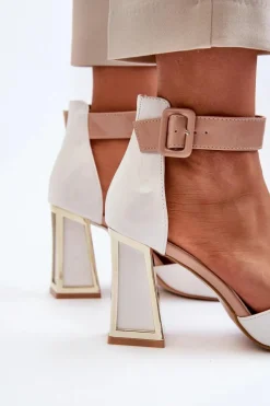 Discount Lakierowane Sandały Na Słupku Białe Adrianu Damskie Sandały Na Obcasie