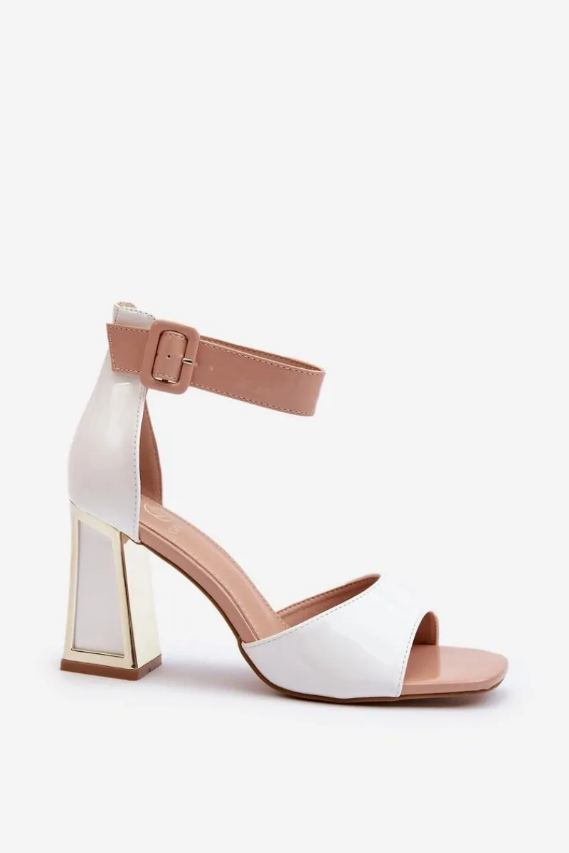 Discount Lakierowane Sandały Na Słupku Białe Adrianu Damskie Sandały Na Obcasie