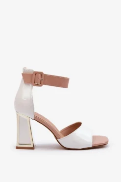 Discount Lakierowane Sandały Na Słupku Białe Adrianu Damskie Sandały Na Obcasie