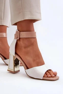 Discount Lakierowane Sandały Na Słupku Białe Adrianu Damskie Sandały Na Obcasie