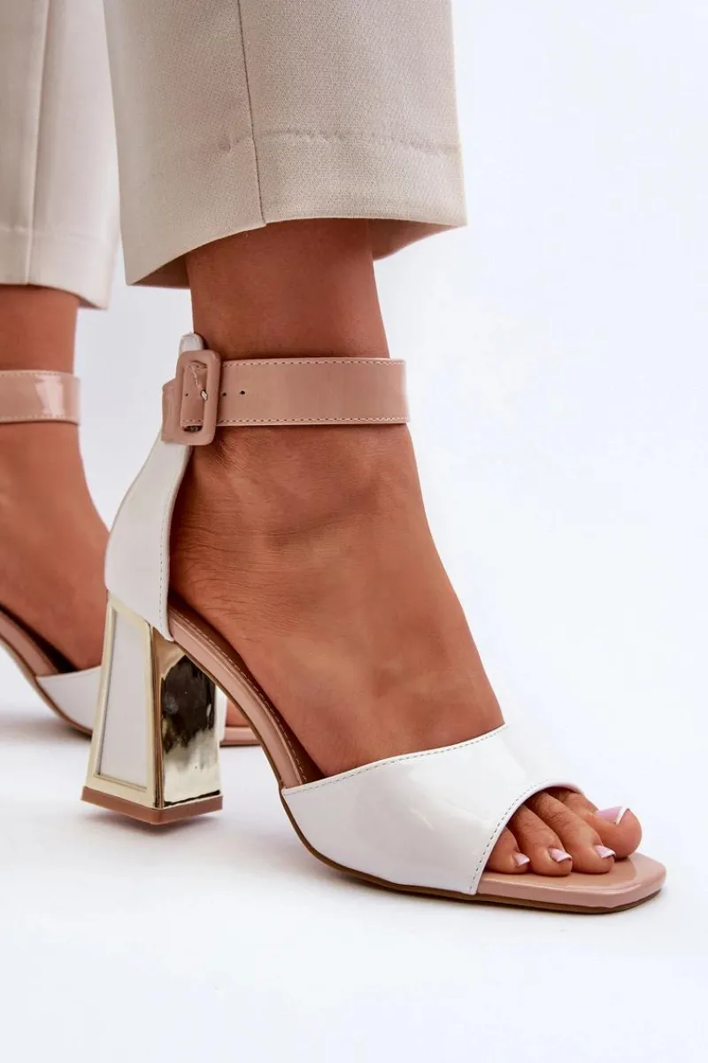 Discount Lakierowane Sandały Na Słupku Białe Adrianu Damskie Sandały Na Obcasie