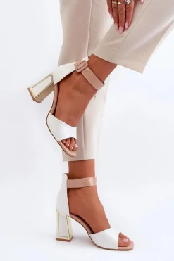 Discount Lakierowane Sandały Na Słupku Białe Adrianu Damskie Sandały Na Obcasie
