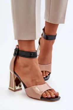 Lakierowane Sandały Na Słupku Beżowe Adrianu Damskie Sandały Na Obcasie