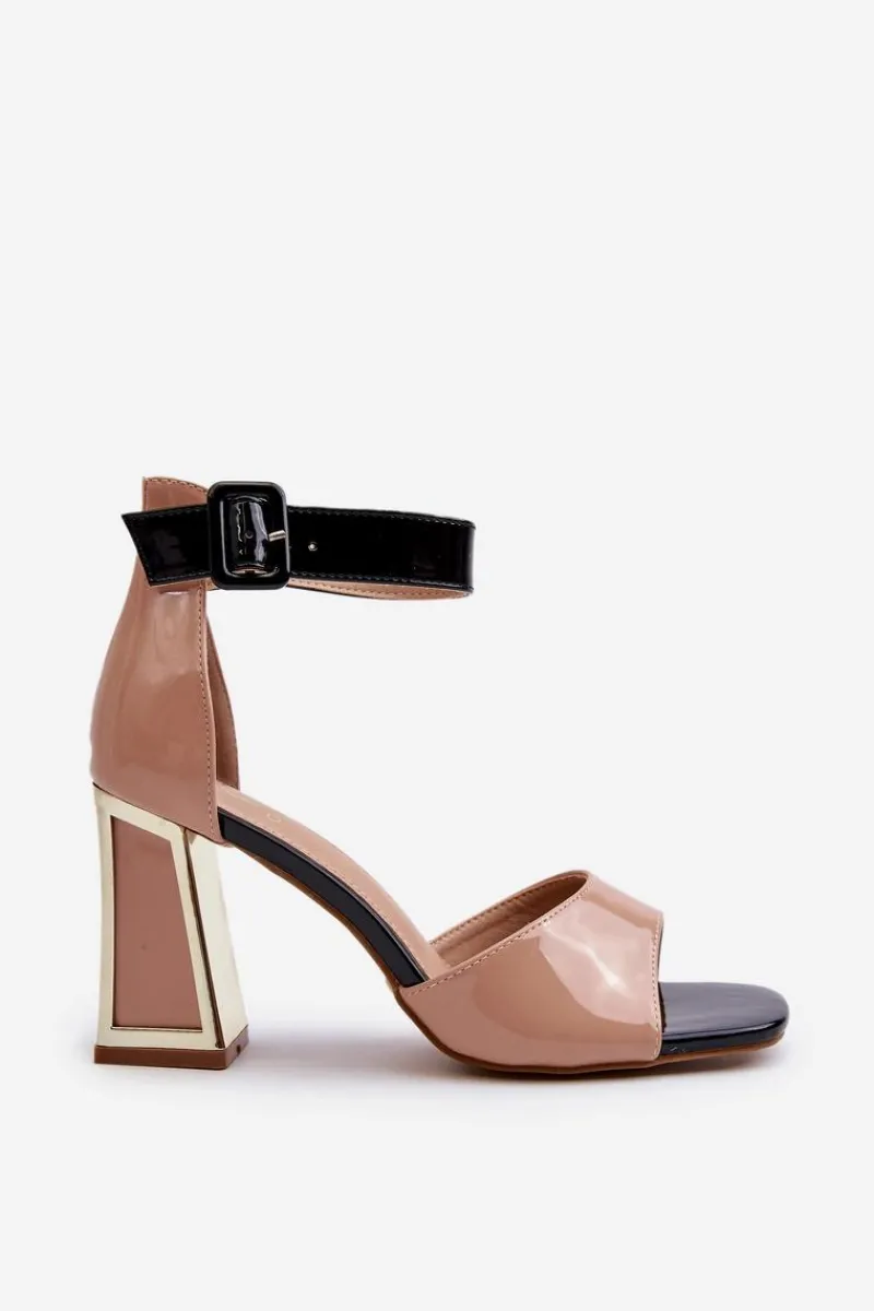 Lakierowane Sandały Na Słupku Beżowe Adrianu Damskie Sandały Na Obcasie