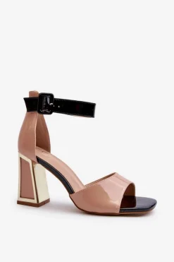 Lakierowane Sandały Na Słupku Beżowe Adrianu Damskie Sandały Na Obcasie