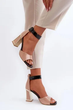 Lakierowane Sandały Na Słupku Beżowe Adrianu Damskie Sandały Na Obcasie