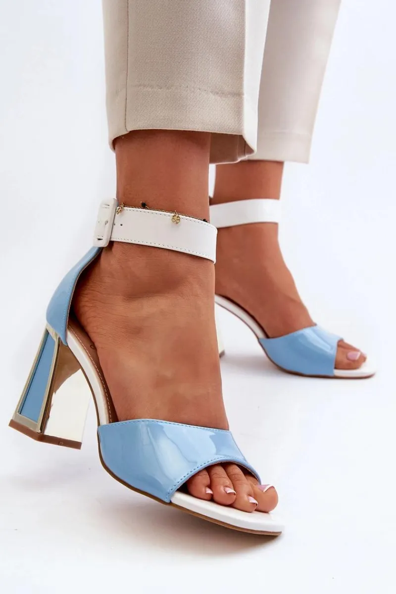 Hot Boto Lakierowane Sandały Na Słupku Niebieskie Adrianu