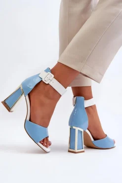 Hot Boto Lakierowane Sandały Na Słupku Niebieskie Adrianu