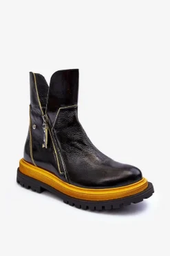 Outlet Maciejka Lakierowane Skórzane Botki Damskie 05747-07 Czarne