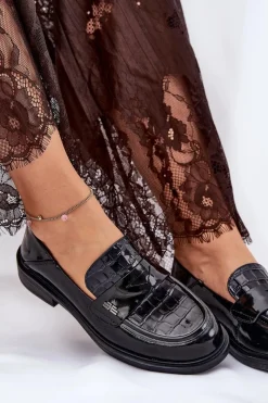 Hot Buty damskie Vinceza Lakierowane Skórzane Mokasyny Damskie Vinceza 91125 Czarne Czarny