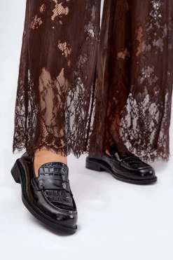 Hot Buty damskie Vinceza Lakierowane Skórzane Mokasyny Damskie Vinceza 91125 Czarne Czarny