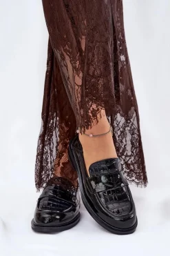 Hot Buty damskie Vinceza Lakierowane Skórzane Mokasyny Damskie Vinceza 91125 Czarne Czarny