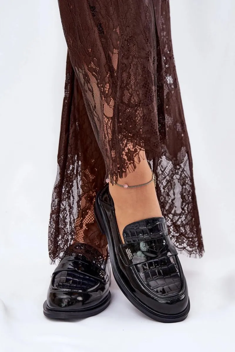 Hot Buty damskie Vinceza Lakierowane Skórzane Mokasyny Damskie Vinceza 91125 Czarne Czarny