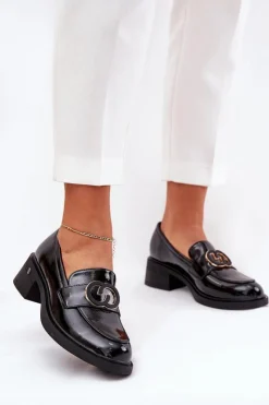 Loafersy Damskie|Mokasyny Damskie Lakierowane>Buty damskie Vinceza Lakierowane Skórzane Mokasyny Na Obcasie Vinceza 18102 Czarne