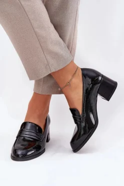 Best Lakierowane Skórzane Półbuty Damskie Na Obcasie Vinceza 18105 Czarne Damskie Półbuty Lakierowane|Półbuty Skórzane